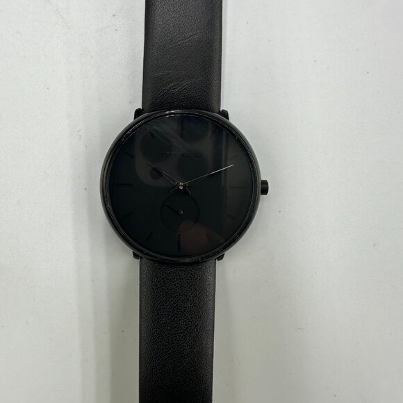 Crrju Watch Men Black Small Second Dial Minimalist Leather Band New Battery - Picture 2 of 14